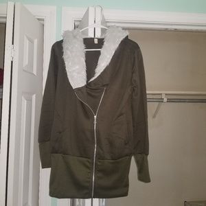 Army green double zipper jacket
